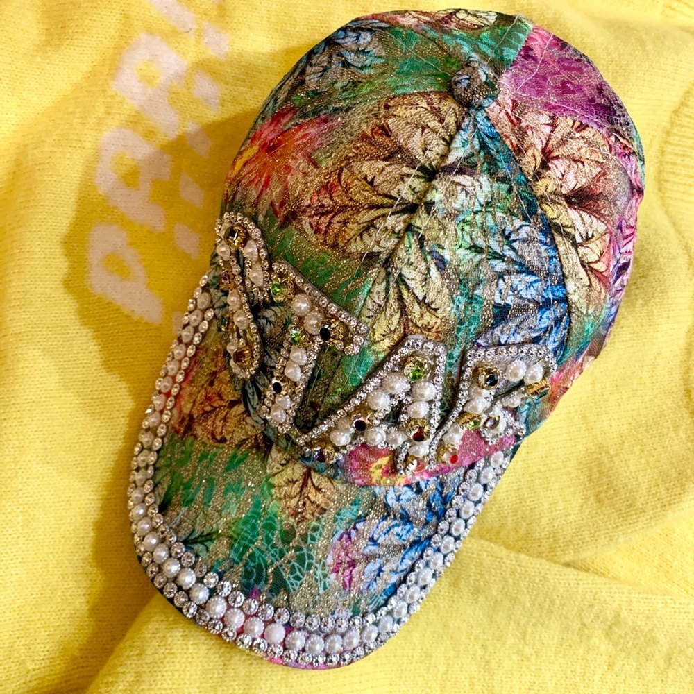 Metallic shining floral ball cap with beads & sequins detailing STAR embellished